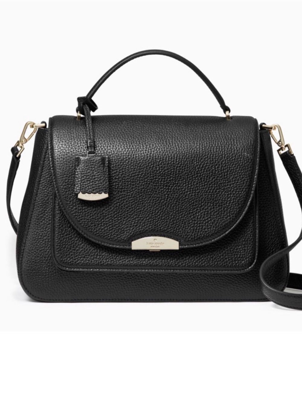 kate spade Black Pebbled Leather Crossbody Satchel with Gold Hardware